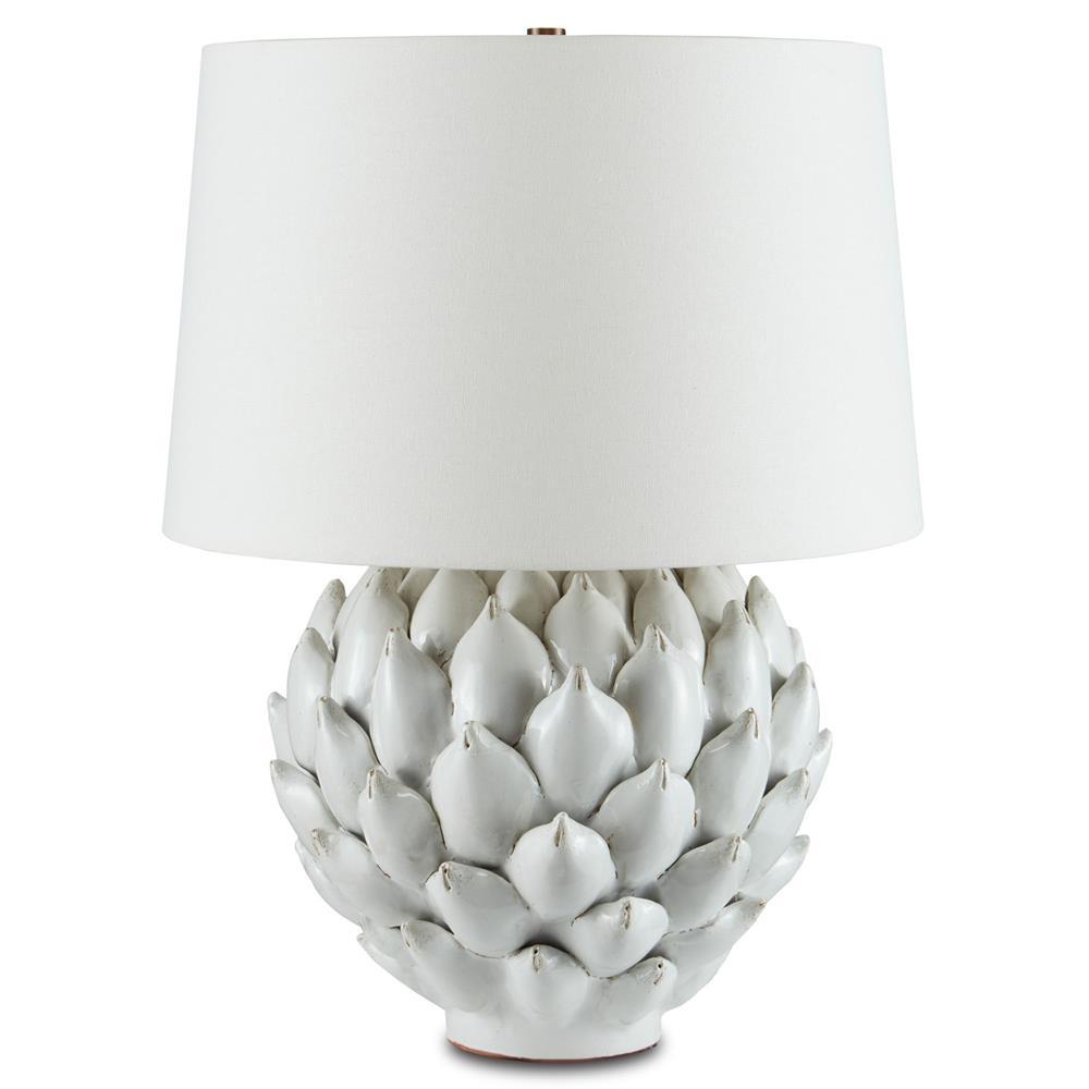 Daine French Country Antique White Ceramic Artichoke Bedside Table