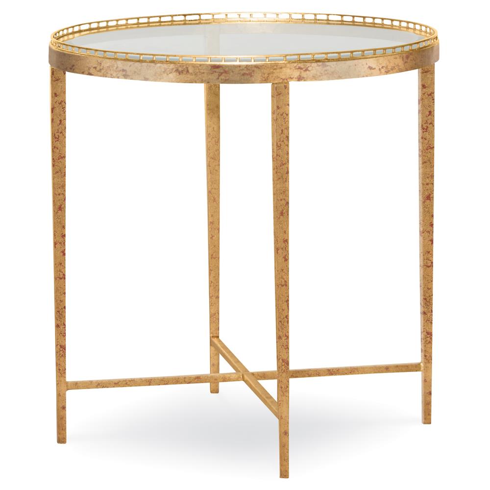 Century Logan Modern Classic Clear Tempered Glass Brass Metal Round Side Table|