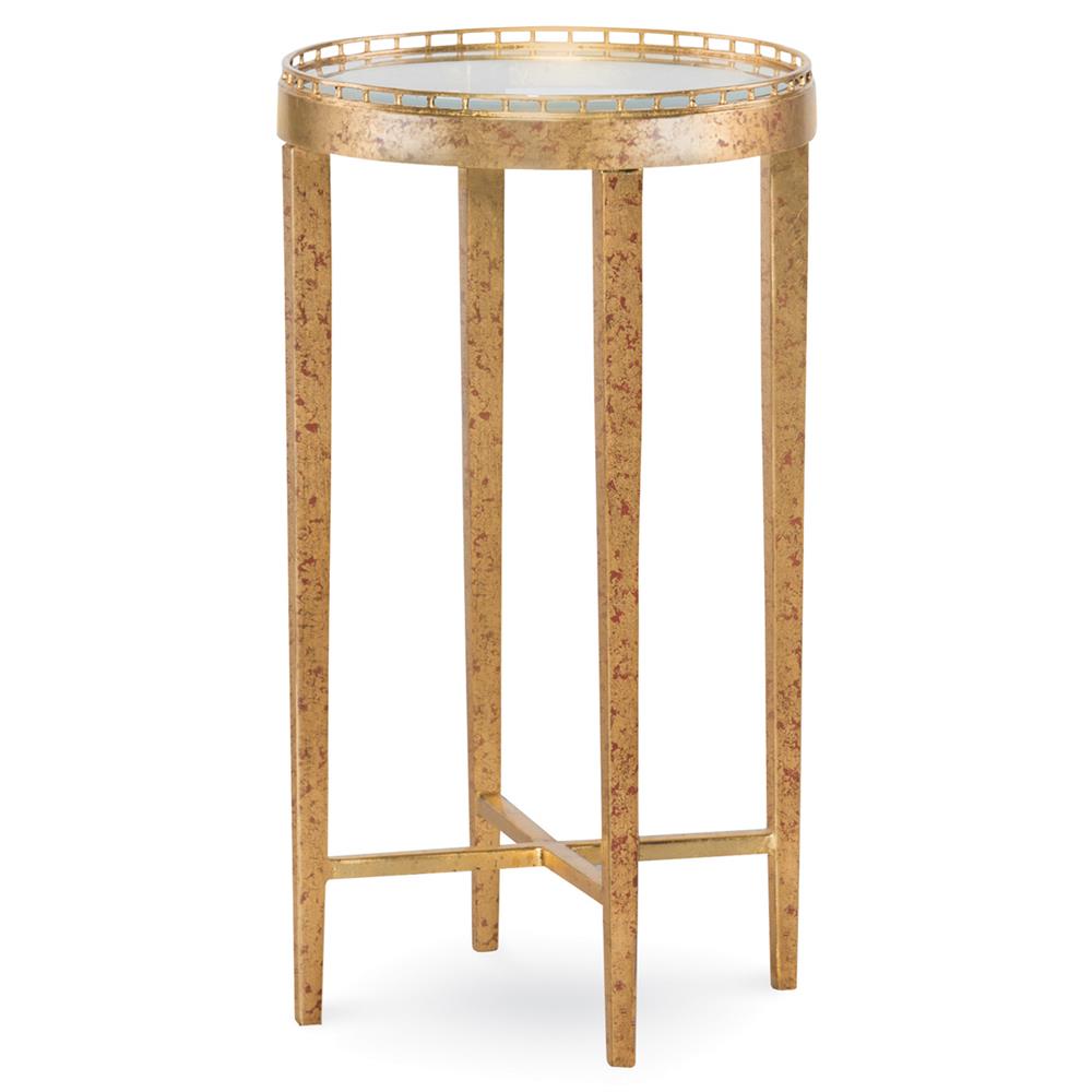 Century Logan Modern Clear Tempered Glass Brass Metal Round Drink Side Table|