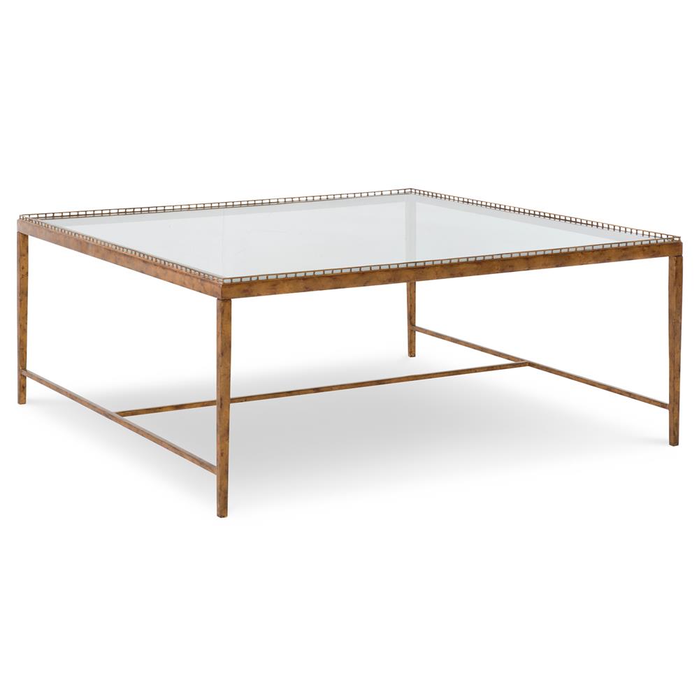Century Logan Modern Clear Tempered Glass Brass Metal Square Coffee Table|