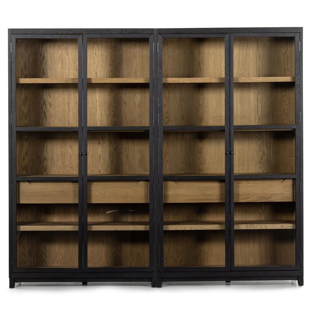 Clarence Rustic Lodge Black Oak Wood Clear Glass Door Large Display Case|