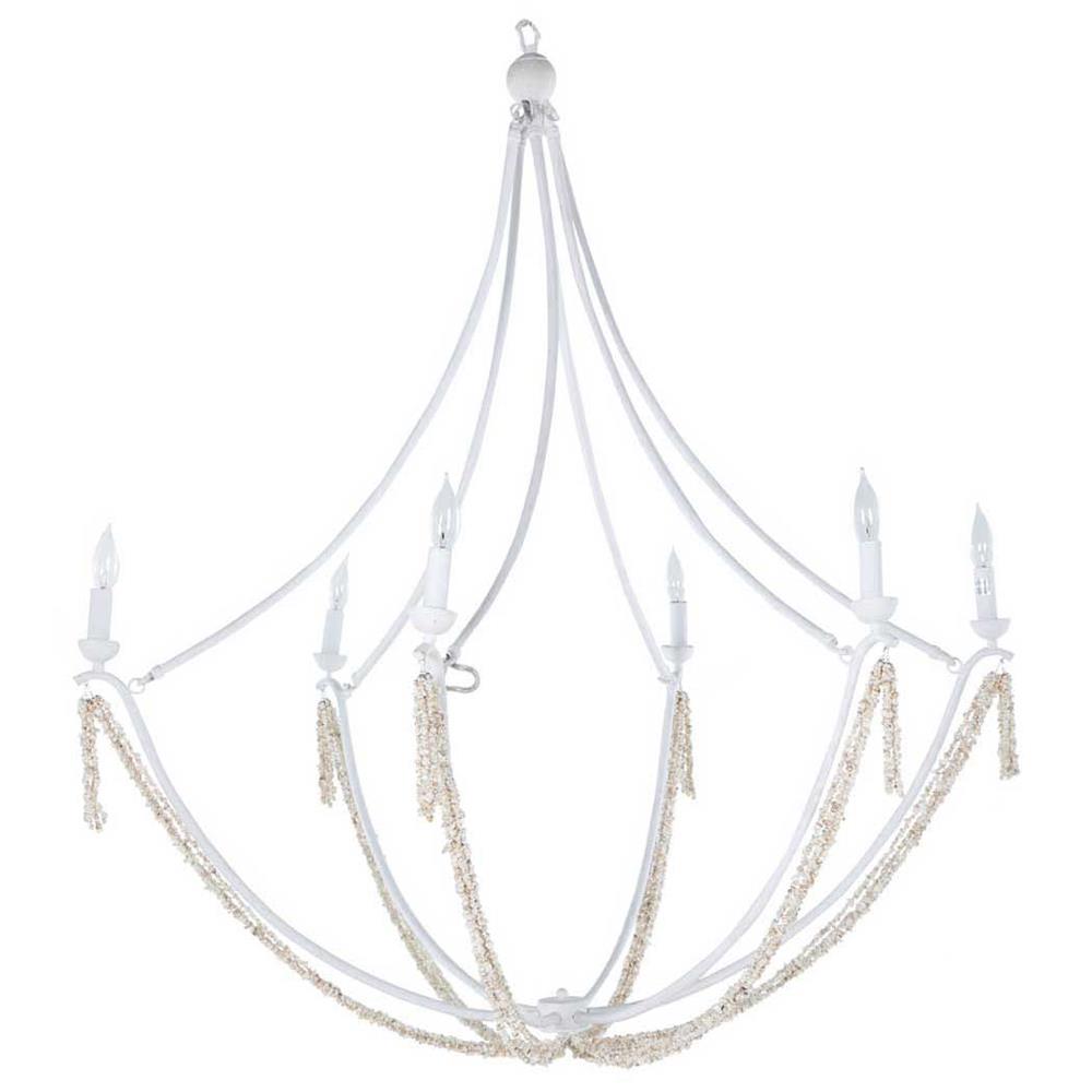 Nakita French Country White Frame Stone Beads Candle Style Chandelier|
