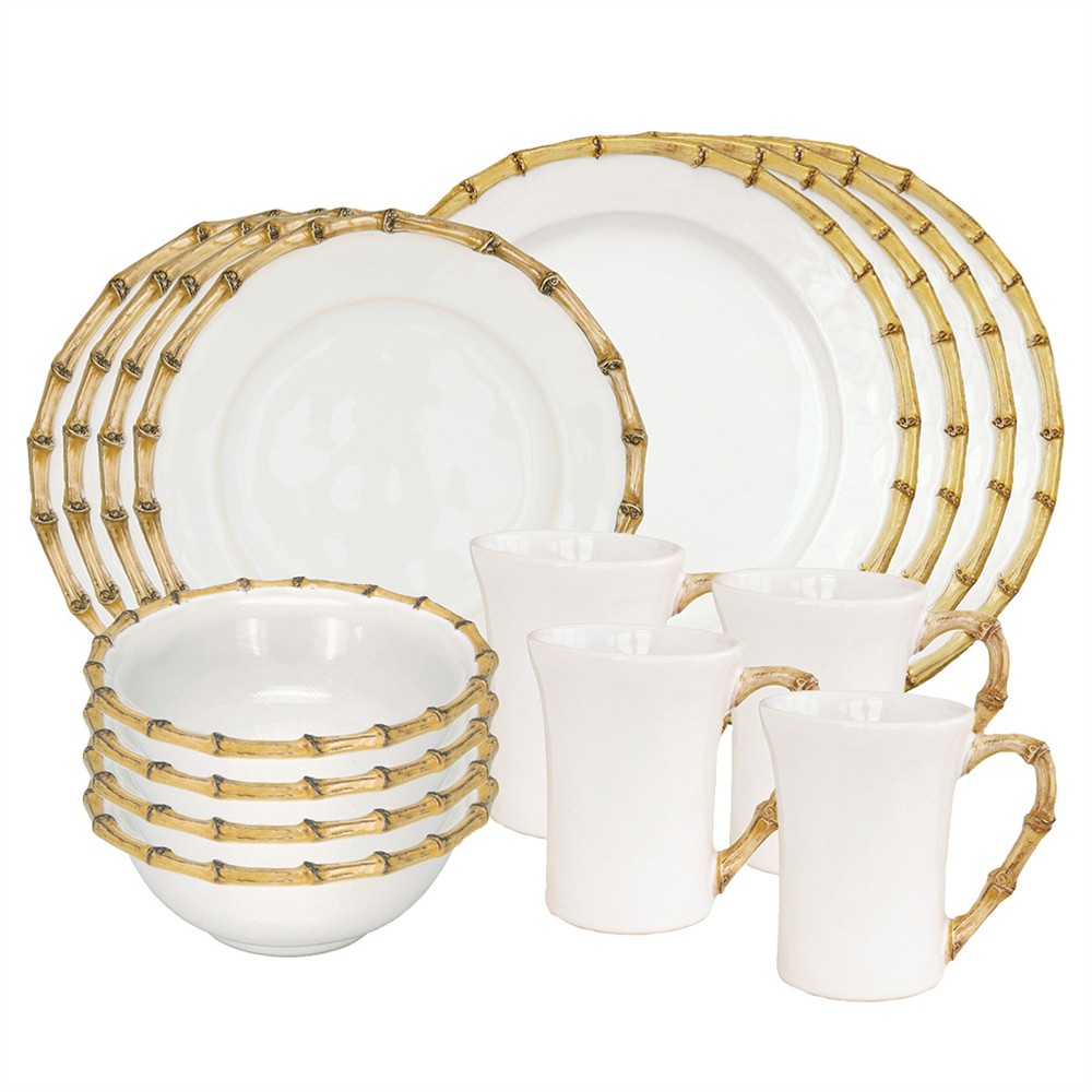 Juliska Bamboo Coastal Beach White Ceramic 16 Piece Place Setting|
