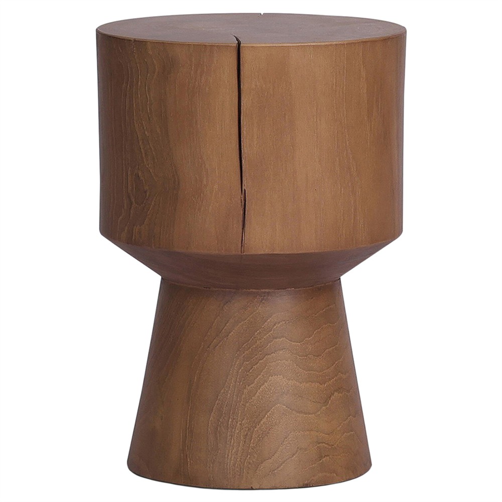 Janey Global Bazaar Natural Teak Wood Drum Outdoor Side End Table|