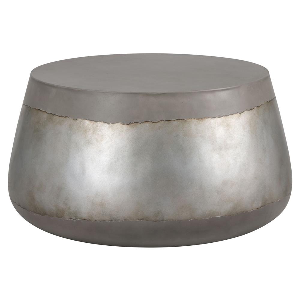 Costera Industrial Loft Grey Concrete Silver Accent Drum Outdoor Coffee Table|