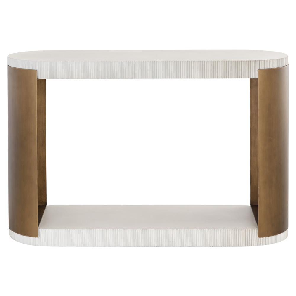 Chapman Mid Century White Concrete Brass Steel Base Outdoor Console Table|