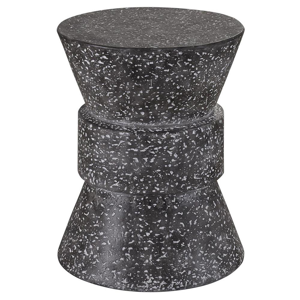 Rossan French Country Grey Cast Concrete Round Drum Outdoor Side Table|