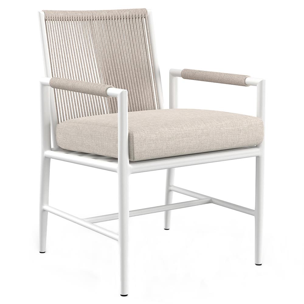Callie Beige Upholstered White Aluminum Outdoor Dining Arm Chair|