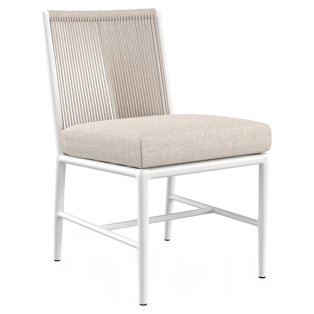Callie Beige Upholstered White Aluminum Outdoor Dining Side Chair|