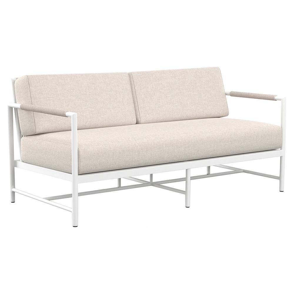 Callie Beige Upholstered White Aluminum Outdoor Loveseat|