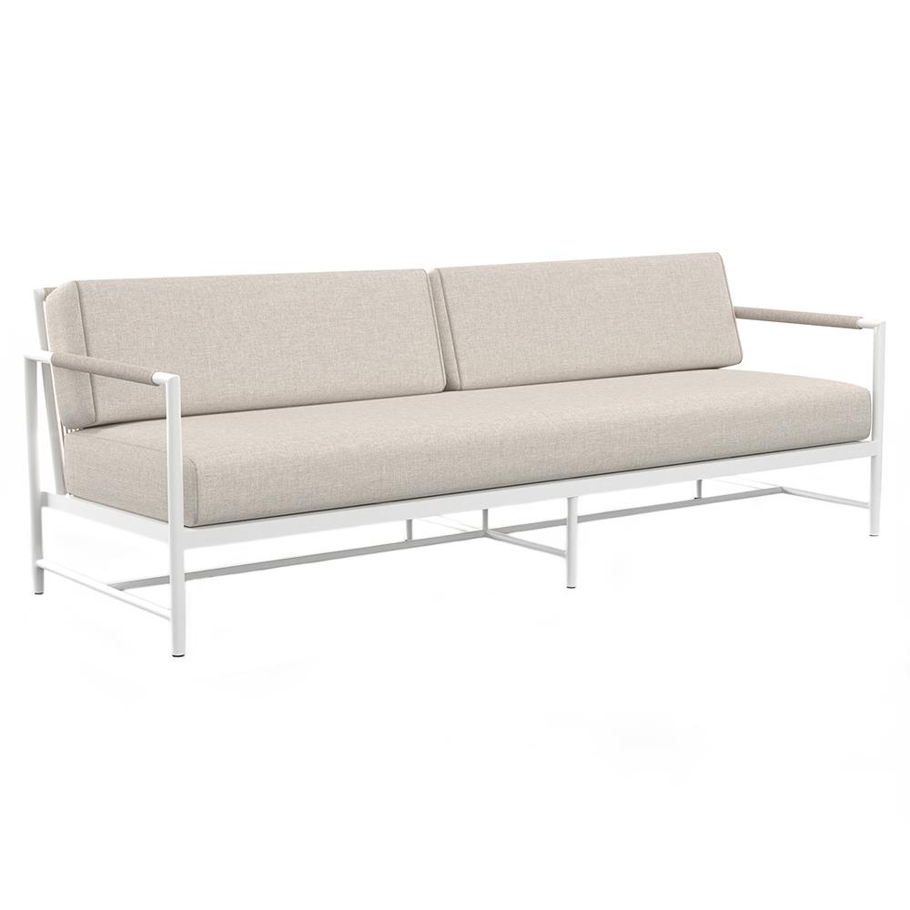 Callie Beige Upholstered White Aluminum Outdoor Sofa - 87"W|