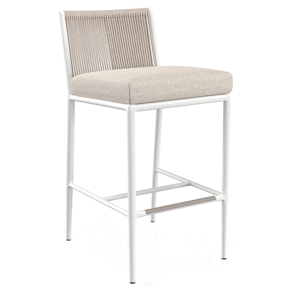 Callie Beige Upholstered White Aluminum Outdoor Counter Stool|