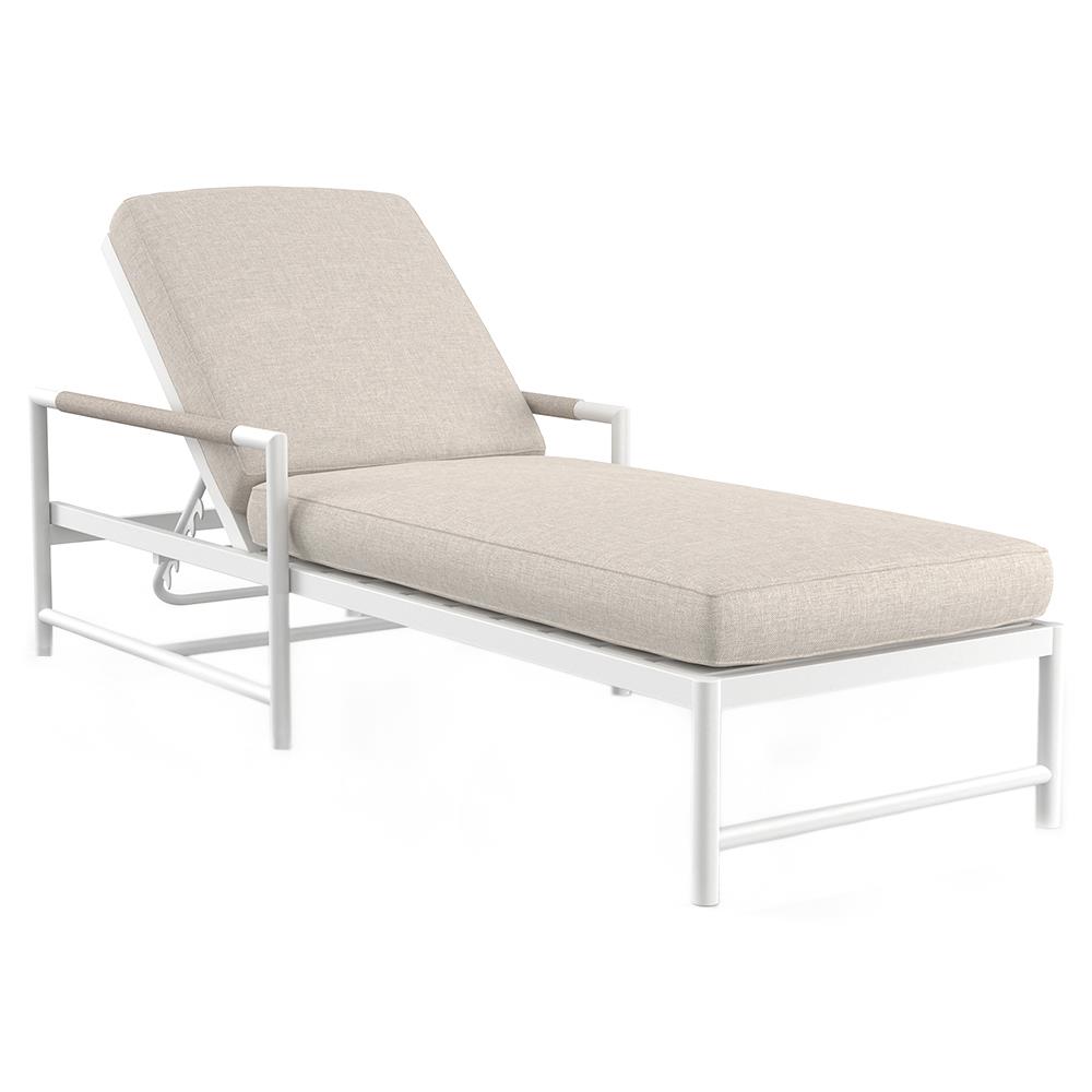 Callie Beige Upholstered White Aluminum Outdoor Chaise Lounge|
