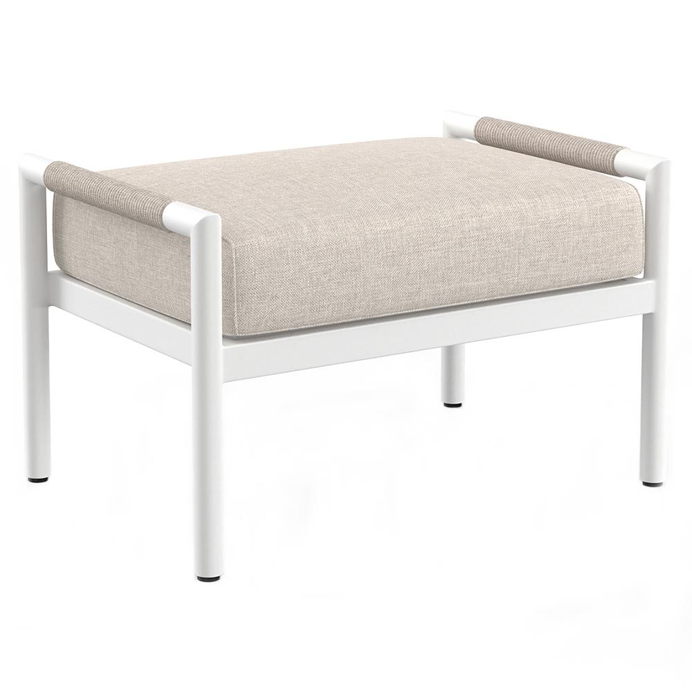 Callie Beige Upholstered White Aluminum Outdoor Rectangular Ottoman|