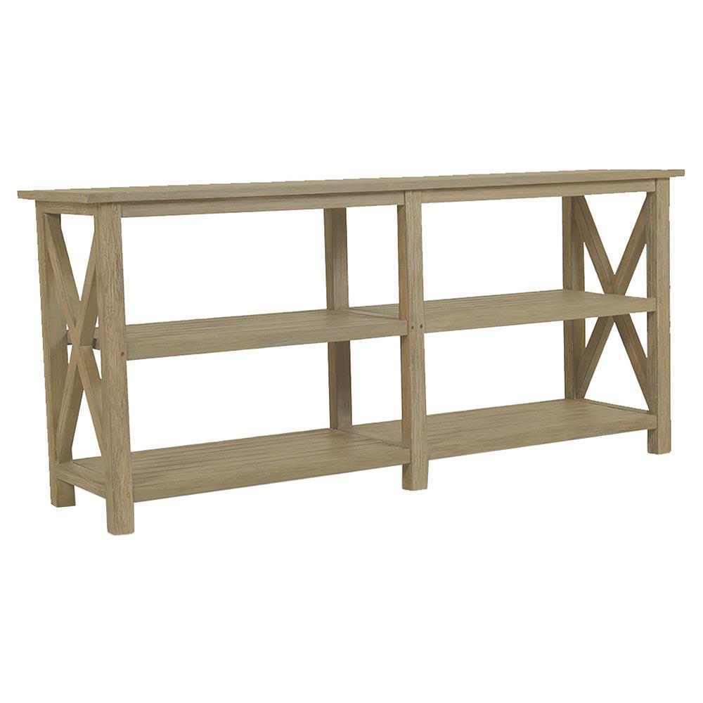 Amina Coastal Natural Teak Wood Cross Side Outdoor Console Table|