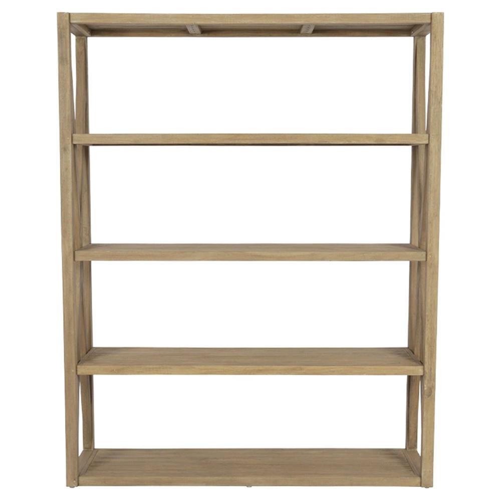 Amina Coastal Natural Teak Cross Side Open Back Outdoor Bookcase|