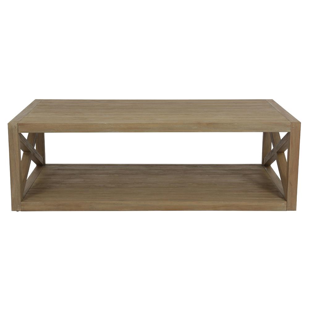 Amina Coastal Natural Teak Wood Cross Side Outdoor Coffee Table|