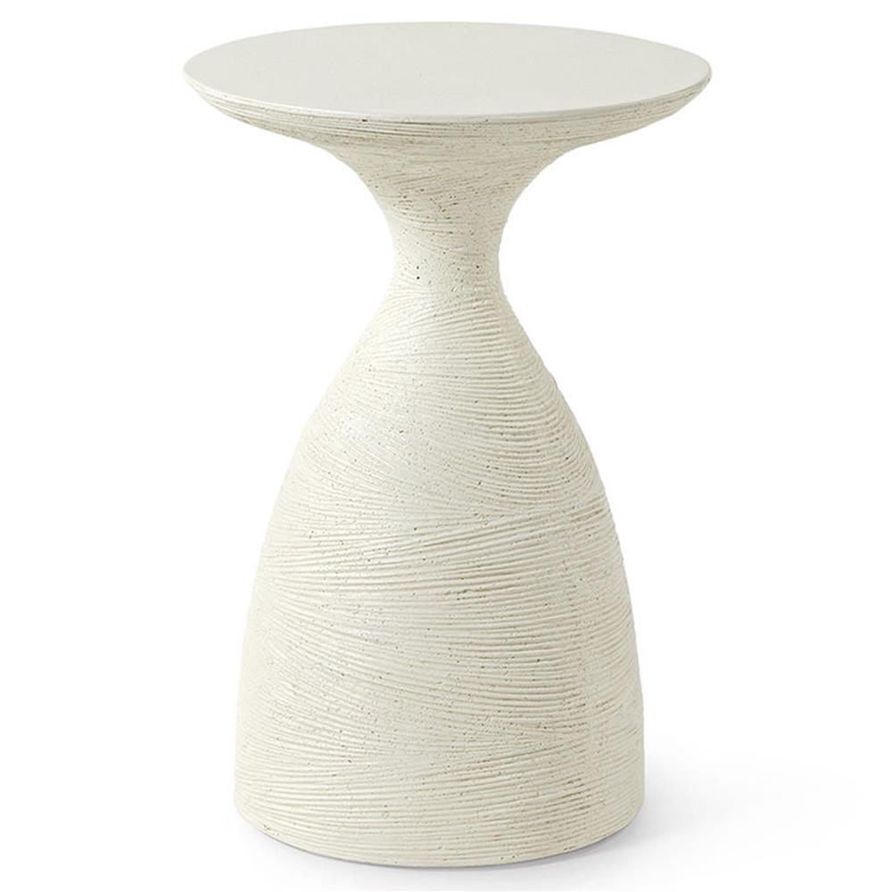 Palecek Poppy Coastal Beach White Stonecast Outdoor Round Side Table|