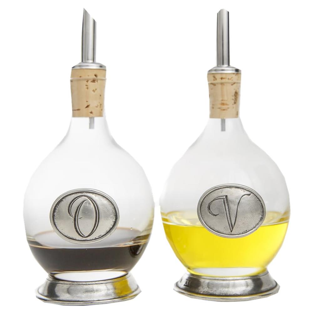 Tavola French Country Pewter Clear Glass Oil and Vinegar Set|