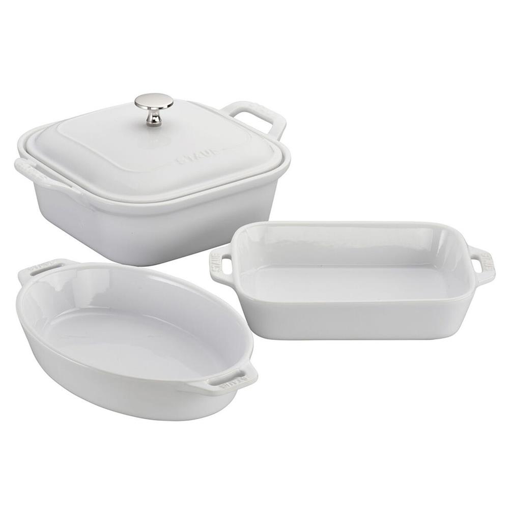 Staub Modern Classic White Ceramic 4 Piece Mixed Baking Dish Set|