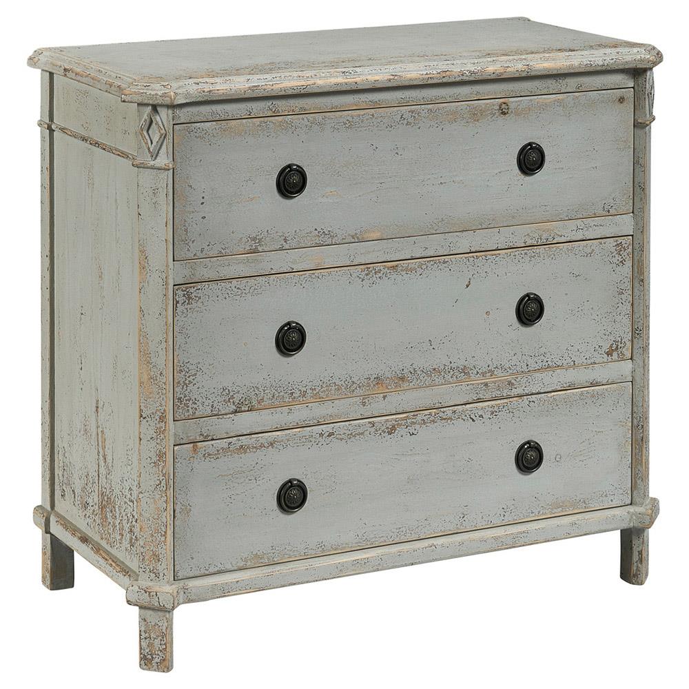 Ava French Country Distressed Grey Reclaimed Pine Wood 3 Drawer Bachelors Chest|