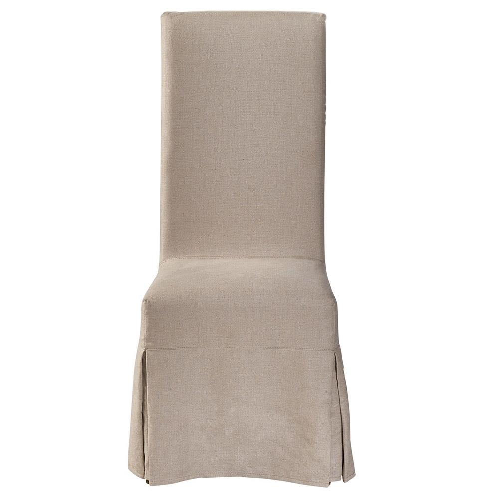 Luna French Country Beige Slipcovered Oak Wood Parsons Dining Chair|