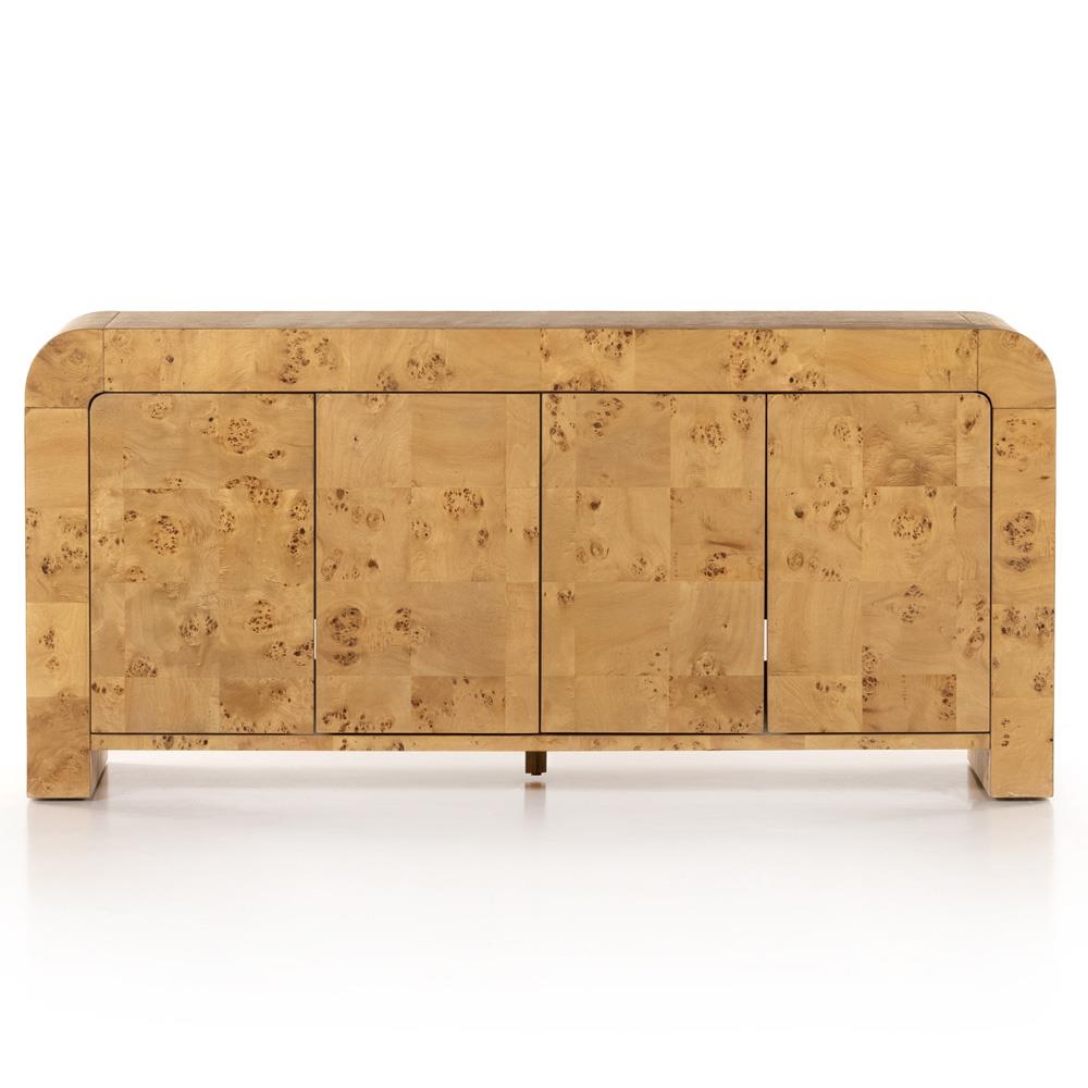 Cynthia Rustic Natural Brown Burl Wood Rectangular 4 Door Media Console - 65"W|