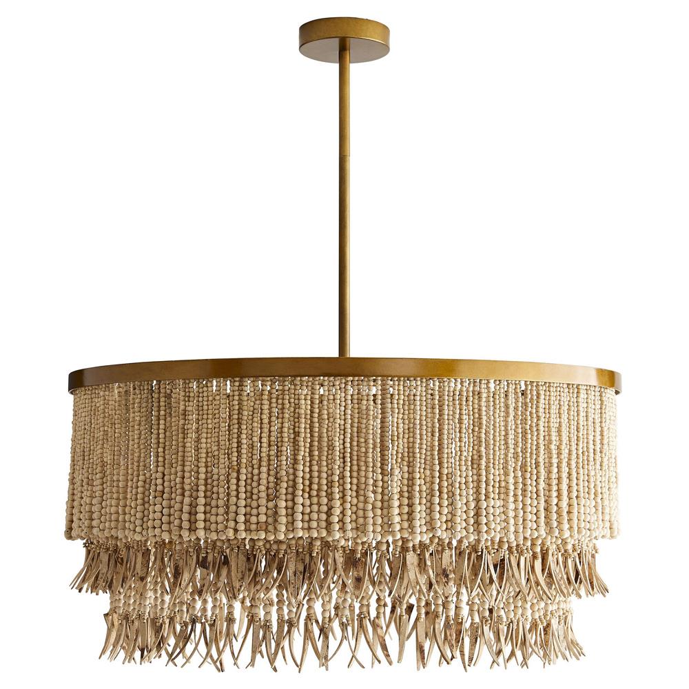 Baja Coastal Natural Coco Wood Bead Antique Brass Iron Chandelier|