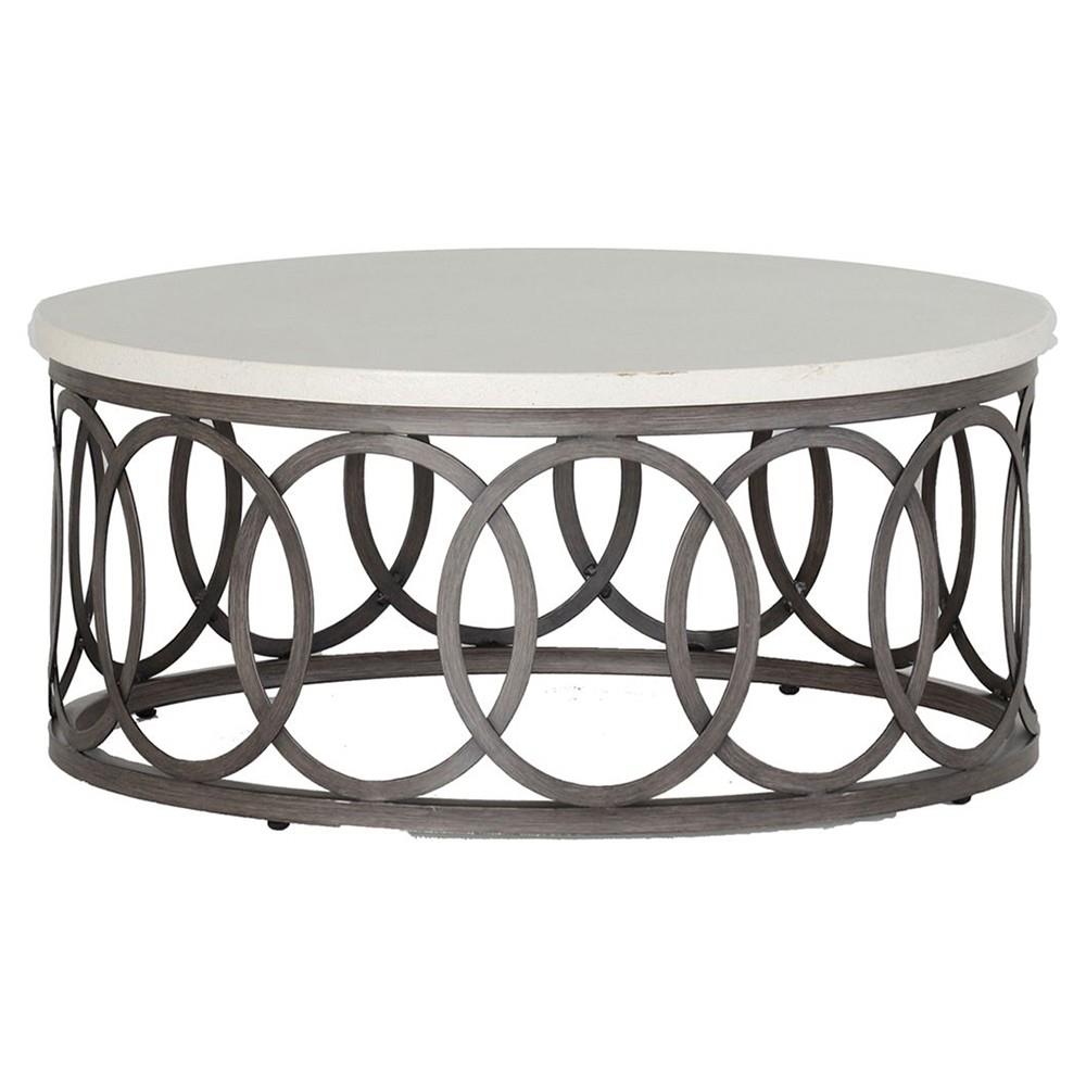 Ella White Stone Bronze Aluminum Round Outdoor Coffee Table - Small|