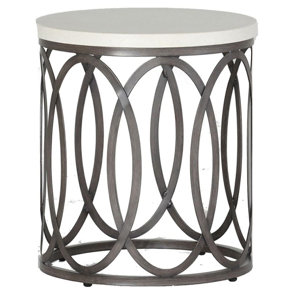 Ella Industrial White Stone Bronze Aluminum Round Outdoor End Table|