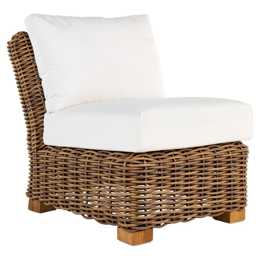 Montauk Brown Wicker White Cushion Outdoor Slipper Lounge Chair|
