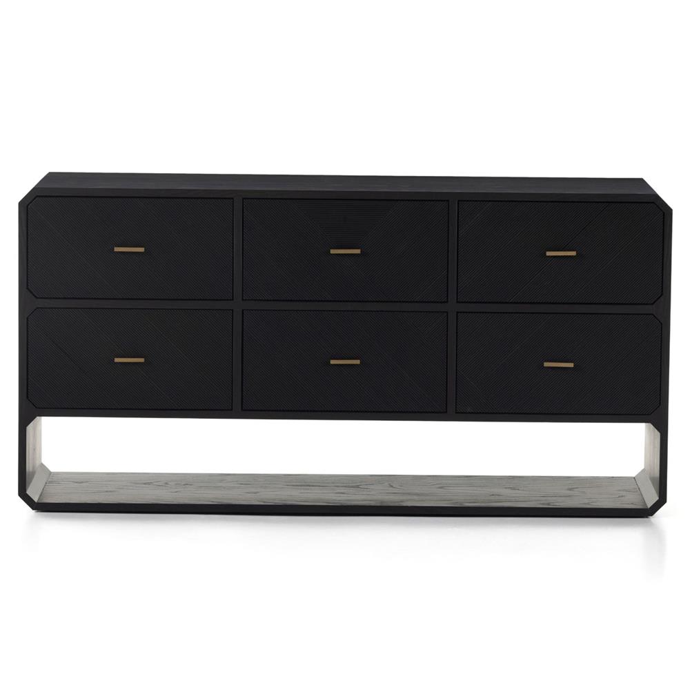 black leather dress nearby Mid-Century Modern 6 Drawer Dresser with Cut Out Handles Black