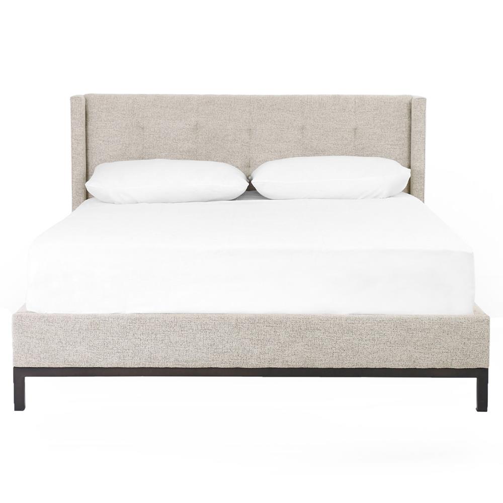 Nyla Industrial Light Grey Upholstered Black Iron Tufted Platform Bed - Queen|