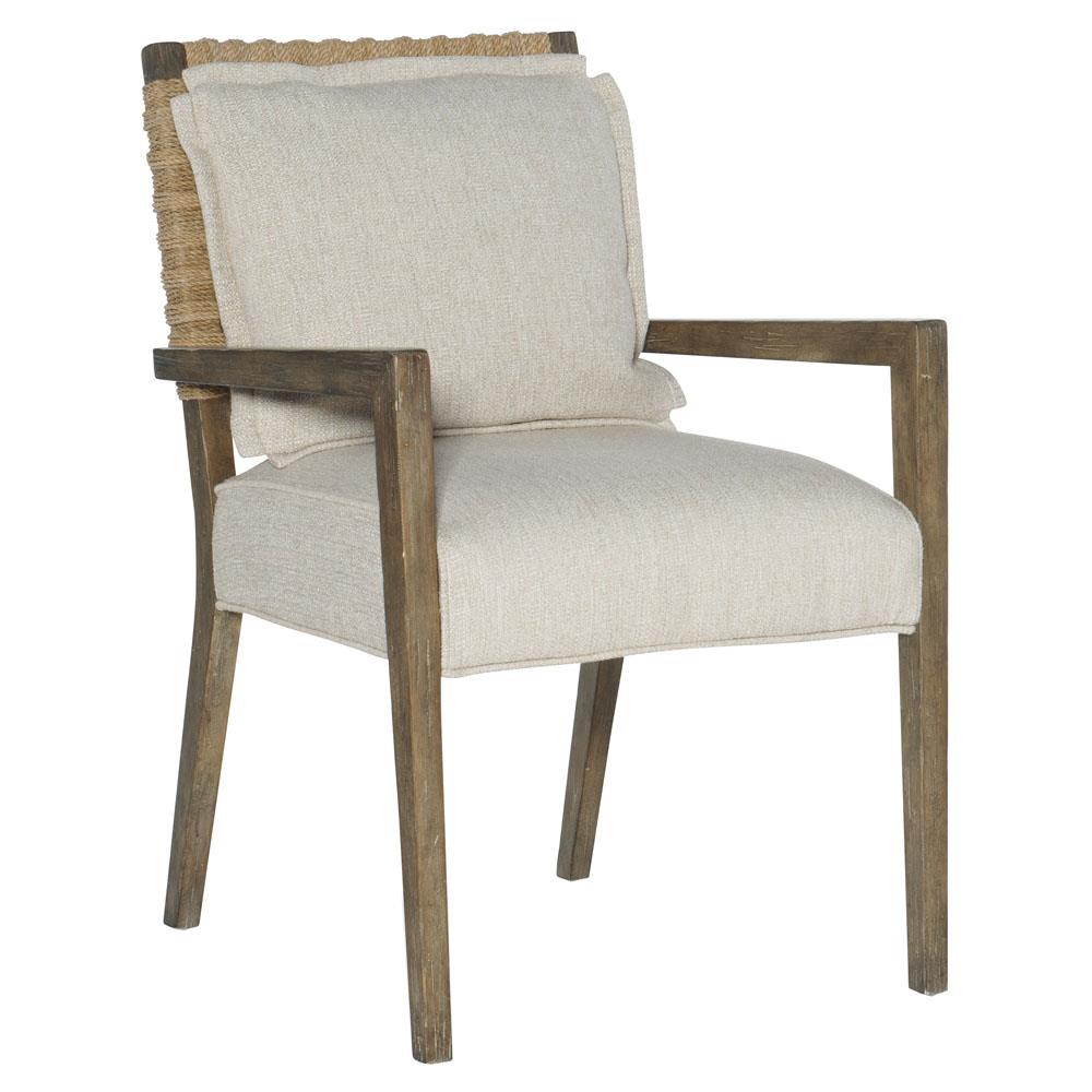 Rumi Coastal Beach Cream Performance Brown Wood Frame Rope Dining Arm Chair|