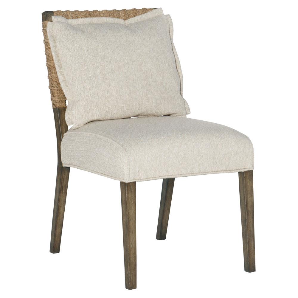 Rumi Coastal Beach Cream Performance Brown Wood Frame Rope Dining Side Chair|