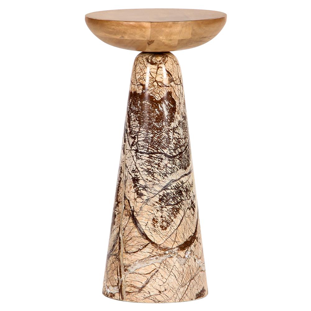 Lily Mid Century Modern Brown Wood Top Stone Pedestal Drink Table|