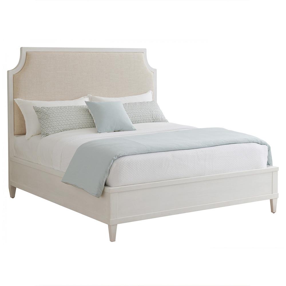 Coastal White Mahogany Beige Performance Upholstered Bed - Queen|