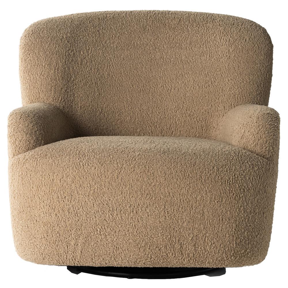 Kaden Modern Brown Upholstered Boucle Wood Frame Wingback Swivel Arm Chair|