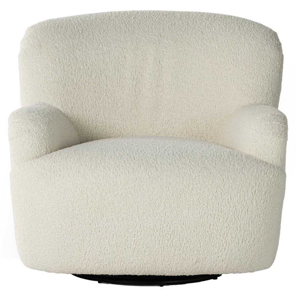 Kaden Modern Classic Cream Upholstered Boucle Brown Wood Wingback Swivel Arm Chair|