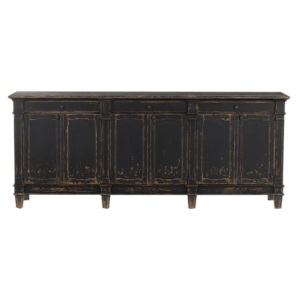 Marjorie French Country Black Pine Wood 3 Drawer 6 Door Sideboard|