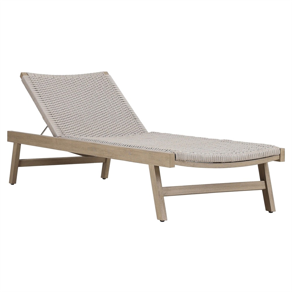 Dion Coastal Grey Woven Rope Washed Natural Teak Adjustable Outdoor Chaise Lounge|