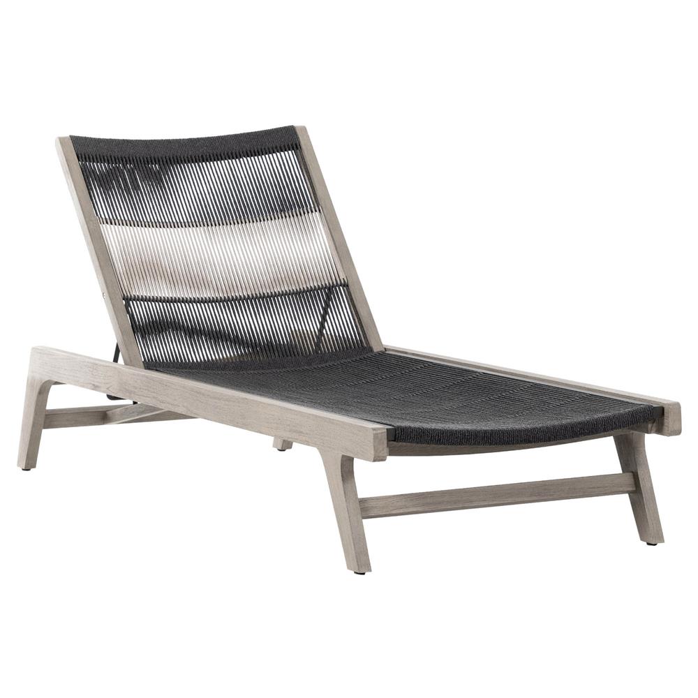 Liana Coastal Beach Grey Teak Wood Dark Grey Woven Rope Outdoor Chaise Lounge|