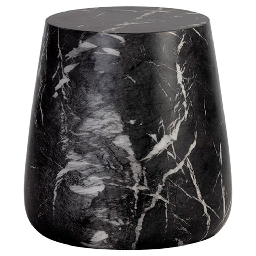 Costera Industrial Black Faux Marble Round Drum Outdoor Side Table|