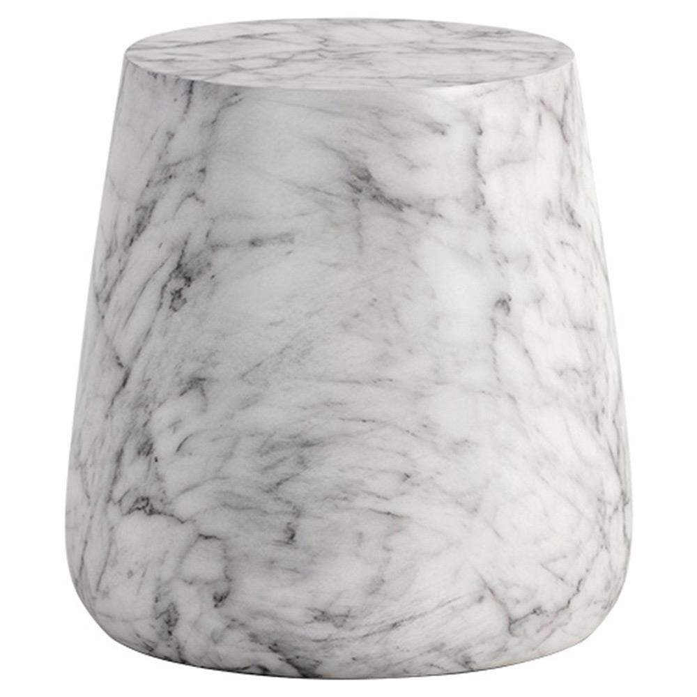 Costera Industrial White Faux Marble Round Drum Outdoor Side Table|