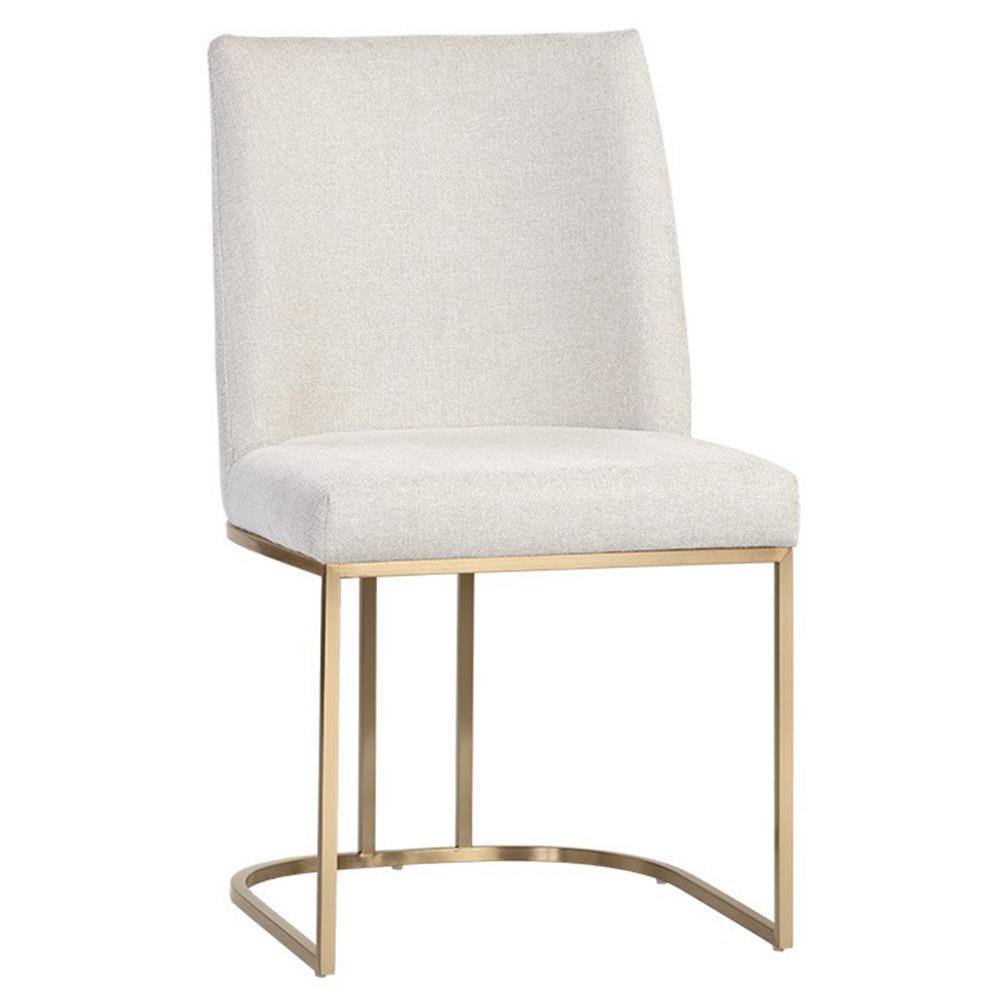 Aliyah Oatmeal Beige Antique Brass Steel Dining Side Chair - Set of 2|