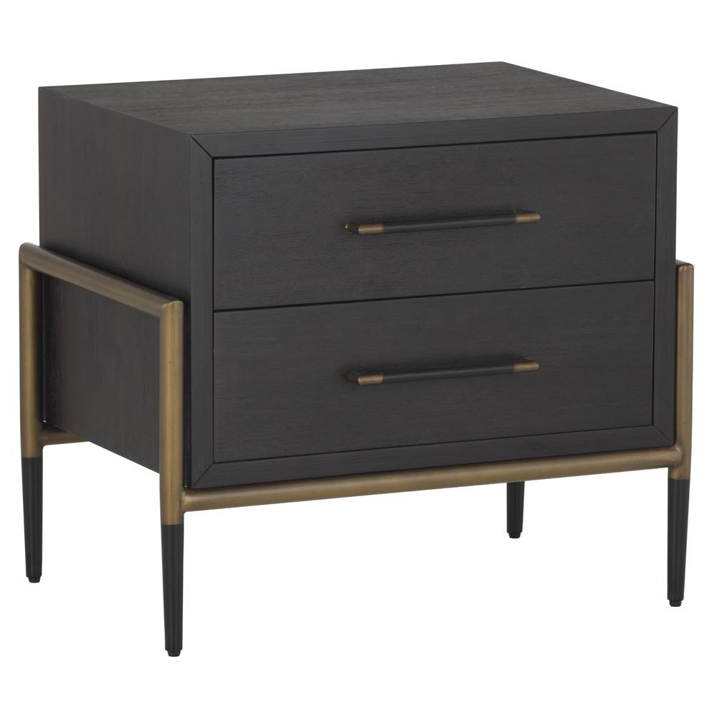 Senesca Rustic Brown Acacia Wood Black Iron Base 2 Drawer Nightstand|