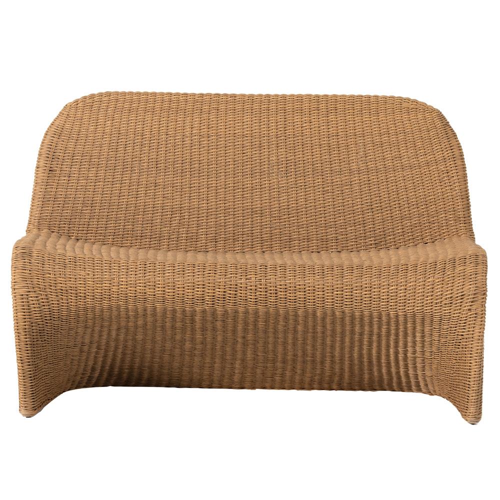 Ivanna Coastal Beach Natural Brown Woven Wicker Outdoor Dining Bench|