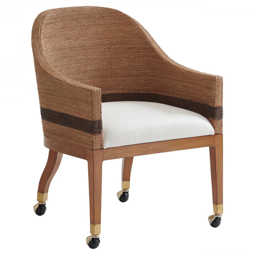 Dorian Coastal White Performance Woven Rope Caster Dining Arm
