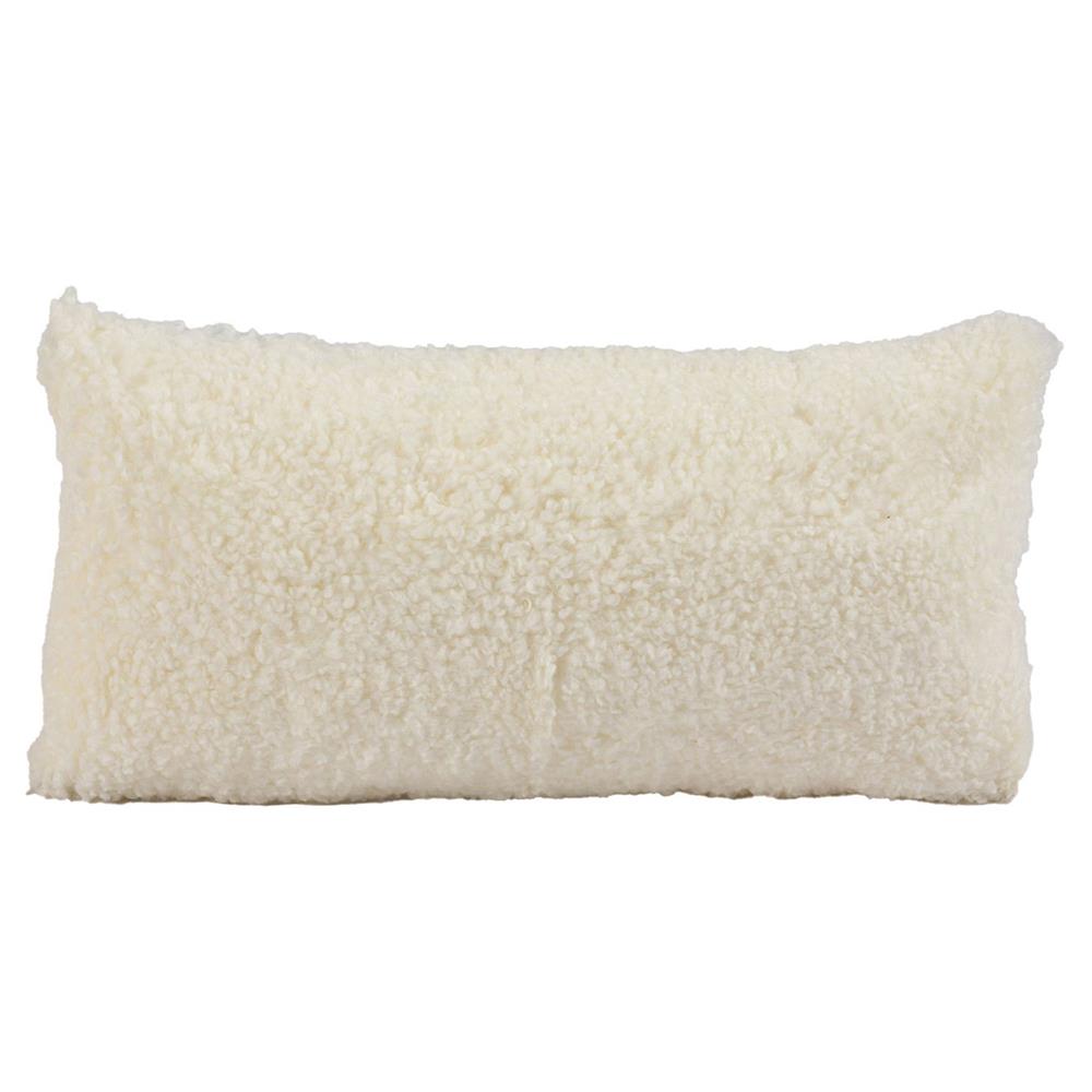 Zola Modern White Curly Short Wool Sheepskin Lumbar Pillow - 11x22