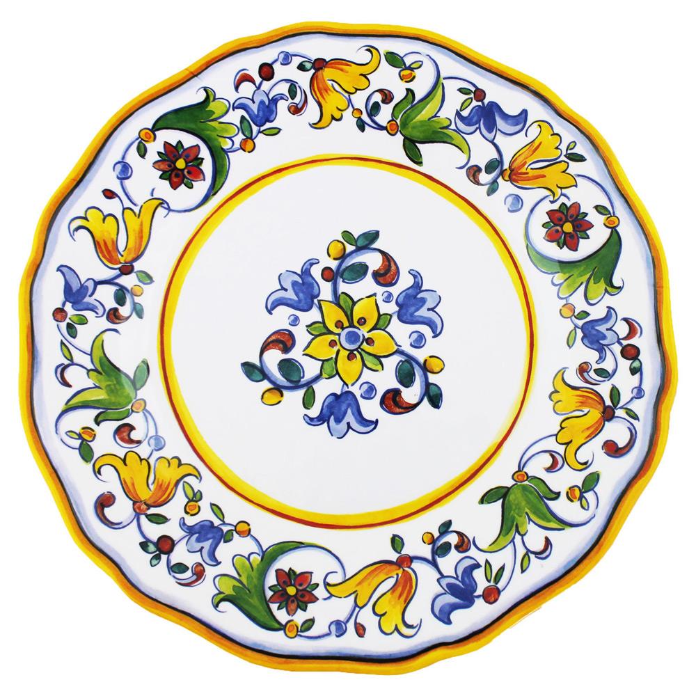 Capri French Country White Melamine Floral Dinner Plate|